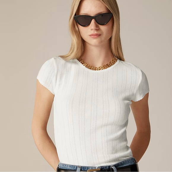 J. Crew White Pointelle Short Sleeve Tee - Picture 1 of 3